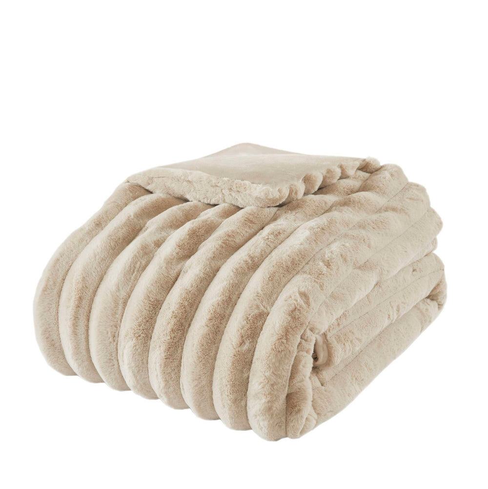 3 PCS King  soft Faux Fur Ribbed Comforter Set Taupe Media 6