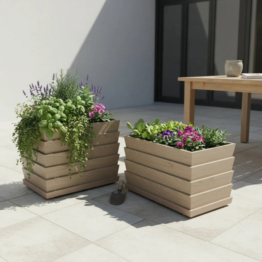 Rectanglar Ridge Box Planter Tall - Ash Brown Media 6