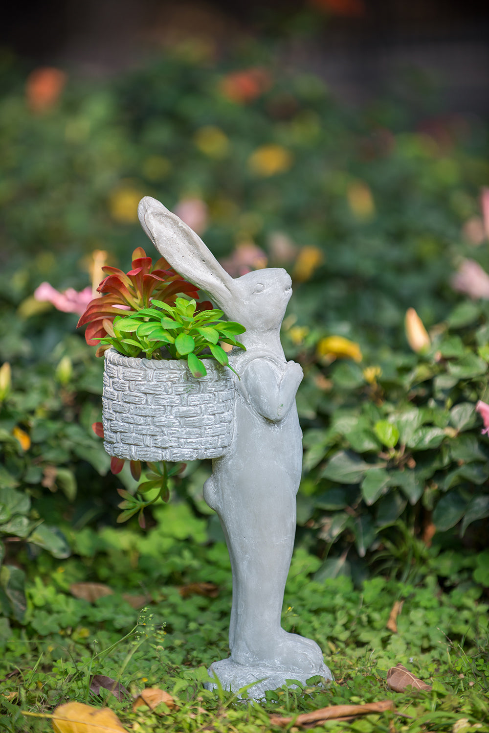 8.5x5.5x19.5' Tall Gray Cement Rabbit Basket Planter Media 2