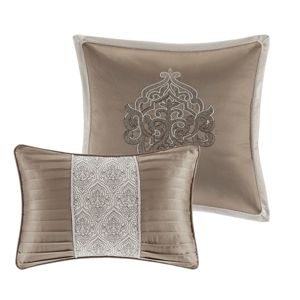 8 Piece Jacquard Comforter Set Tan/Ivory Queen Media 3
