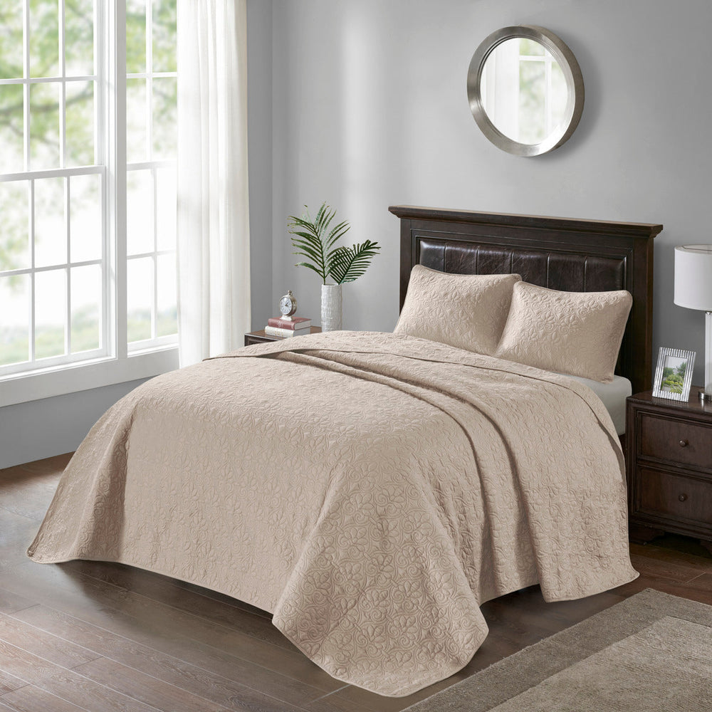 Reversible Bedspread Set Khaki Queen Media 3