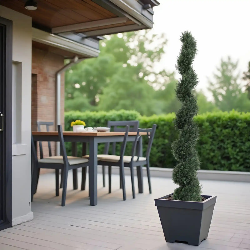 6FT single-color spiral-shaped potted cedar tree, a realistic artificial evergreen plant, suitable for decorating outdoor gardens, porches, patios, etc.; 2pcs/set
