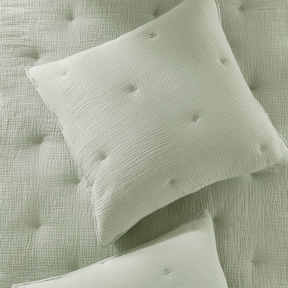 3-Piece Full/Queen Cotton  Embroidered Quilt Set,Sage Media 9