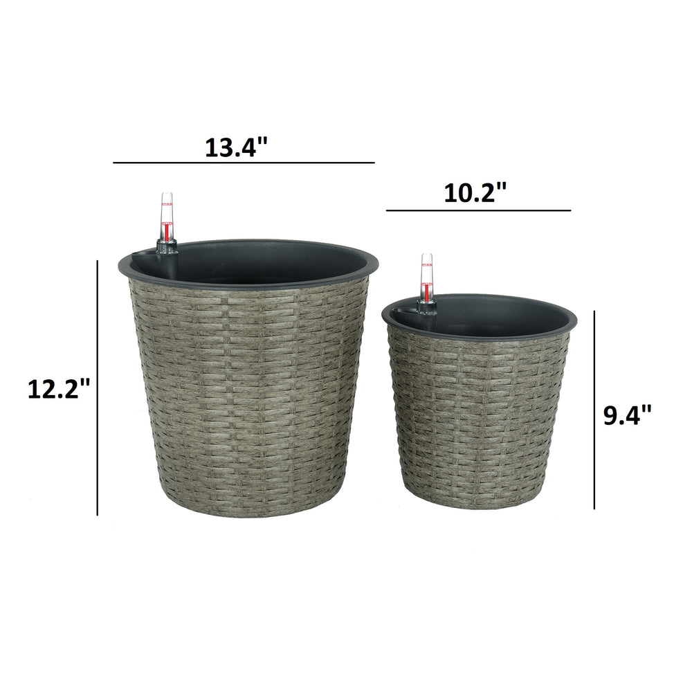 2-Pack Self-watering Wicker Decor Planter for Indoor and Outdoor - Round - Grey Media 4
