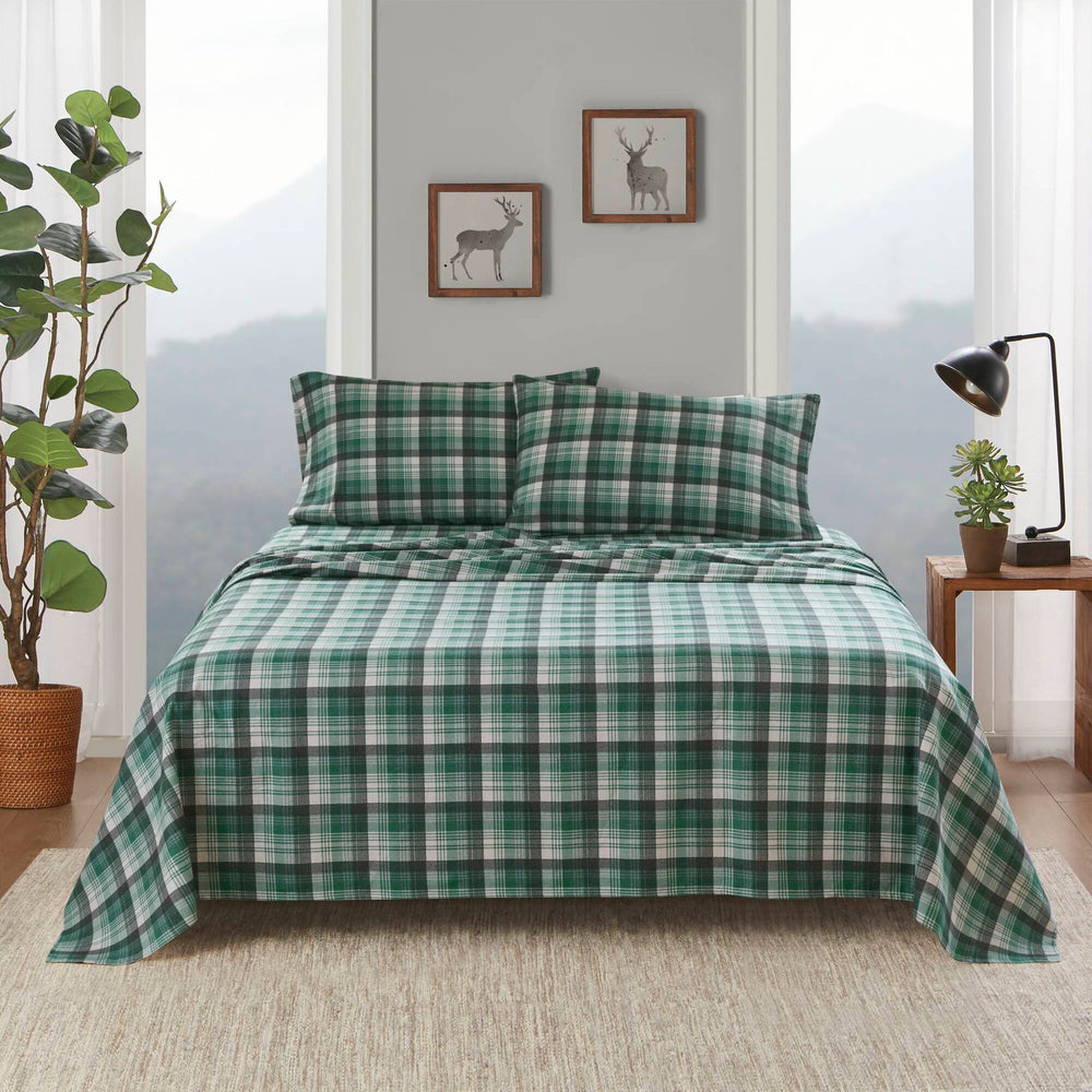 4 PCS Twin Sheet Set Green Plaid Media 1