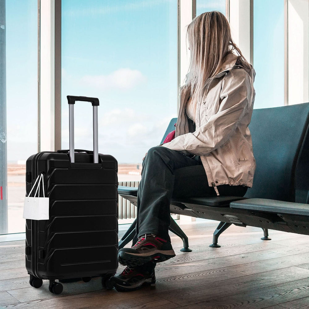 ABS Luggage Set 20 24 28 Inch Spinner Wheels Black Durable 3-Piece & Combination Lock Media 2