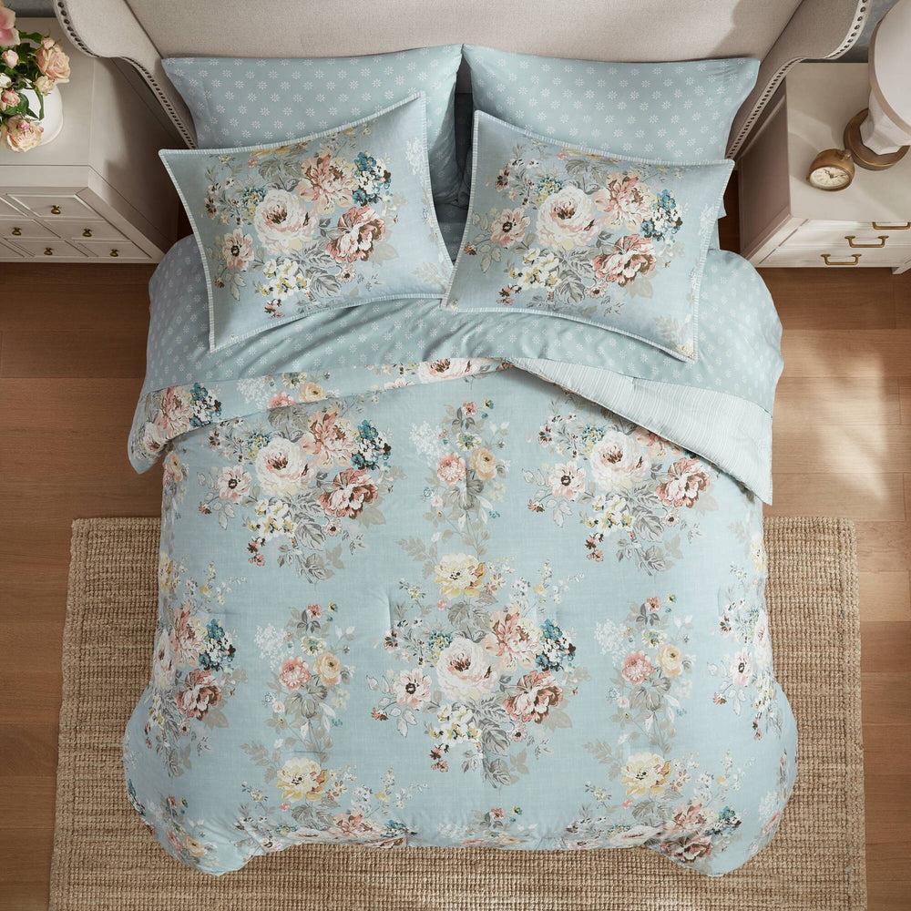 5-Piece Twin 5 Piece Vin -inspired Collection floral print,Soft Blue Media 19