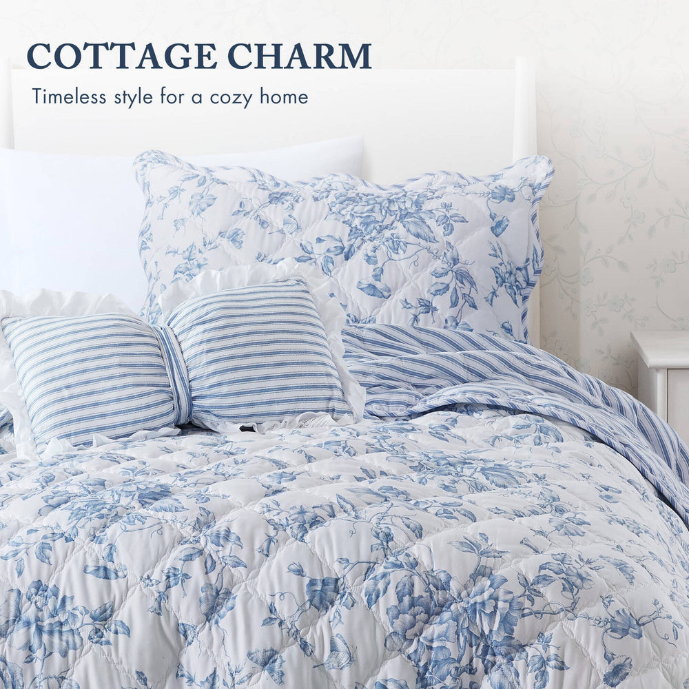 3 Pieces Twin/Twin XL Quilt Set with Decorative Pillow,Blue Media 9