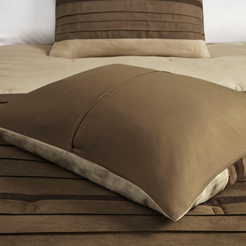 7 PC Pieced Faux Suede Comforter Set Natural Queen Media 11