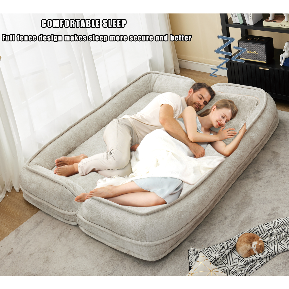 Pet Sofa Bed Chenille 2-In-1 Lounge Couch With 5 Adjustable Positions For People & Pets Beige Media 4