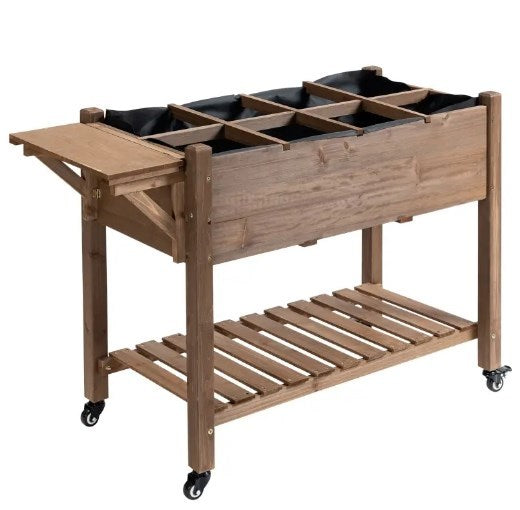 Planter Box,Wooden Garden Box,with 8 Pockets and Lockable Wheels,Foldable Side Clapboard,Elevated and Self-Draining Design Media 2