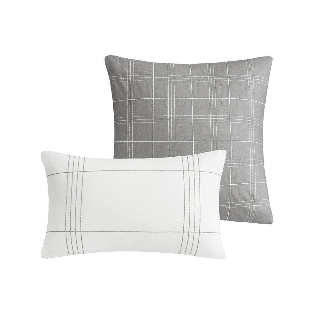 5 Piece Cotton Jaquard Duvet Set White/Grey Full/Queen Media 10