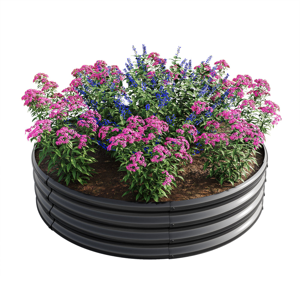 2PCS 47.24*11.4' Tall Round Raised Garedn Bed,Metal Raised Beds for Vegetables, Outdoor Garden Raised Planter Box, Backyard Patio Planter Raised Beds for Flowers, Herbs, Fruits Black Media 8