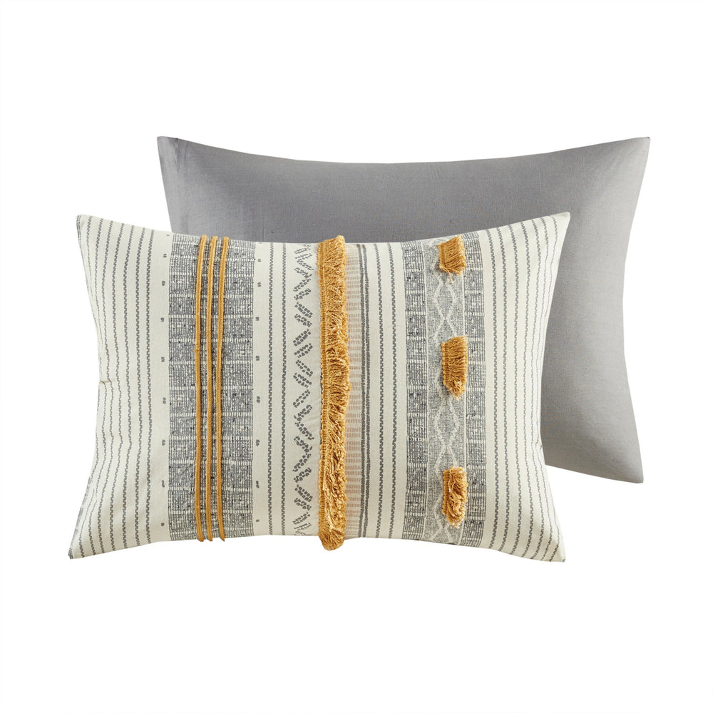 3 Piece Cotton Comforter Set Gray/Yellow Full/Queen Media 8