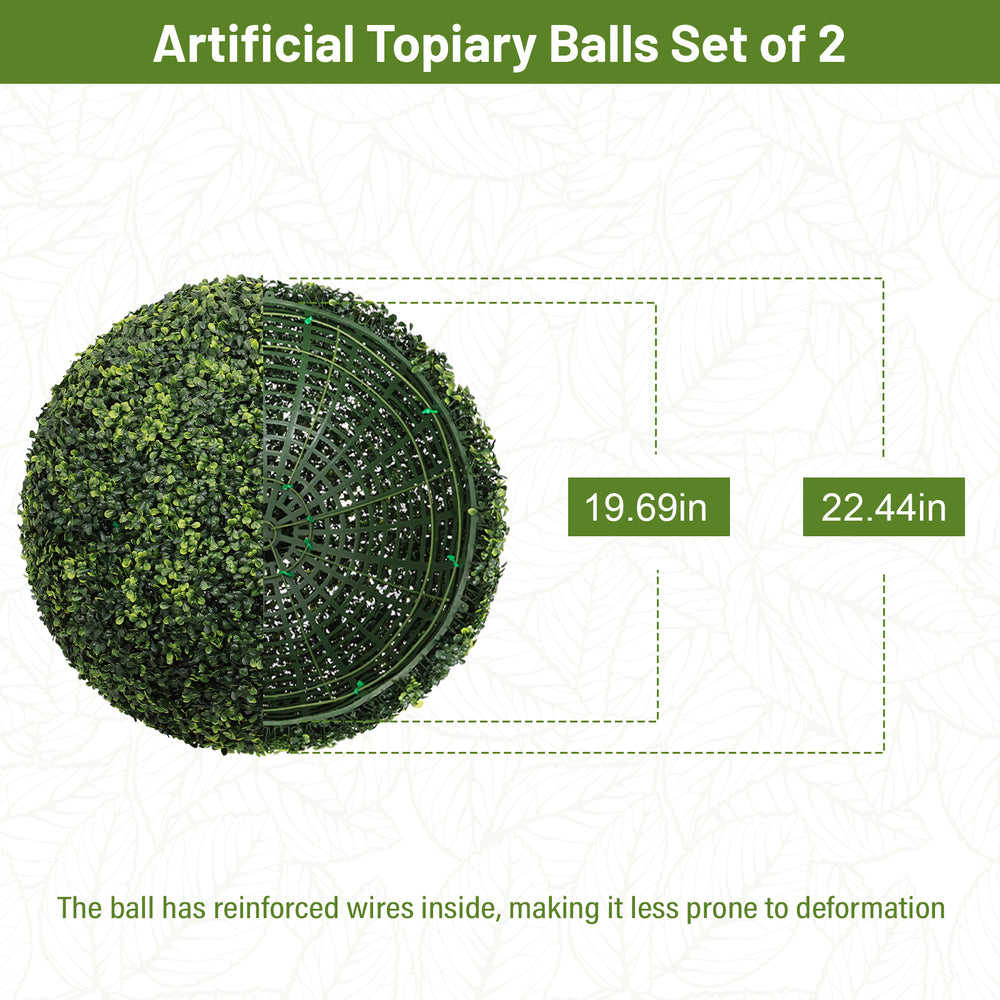 22.4IN dark Artificial Topiary Balls Outdoor Faux Boxwood Large Decorative Green Spheres for Garden Front Porch Patio Planter Decoration, 2pcs/set Media 3
