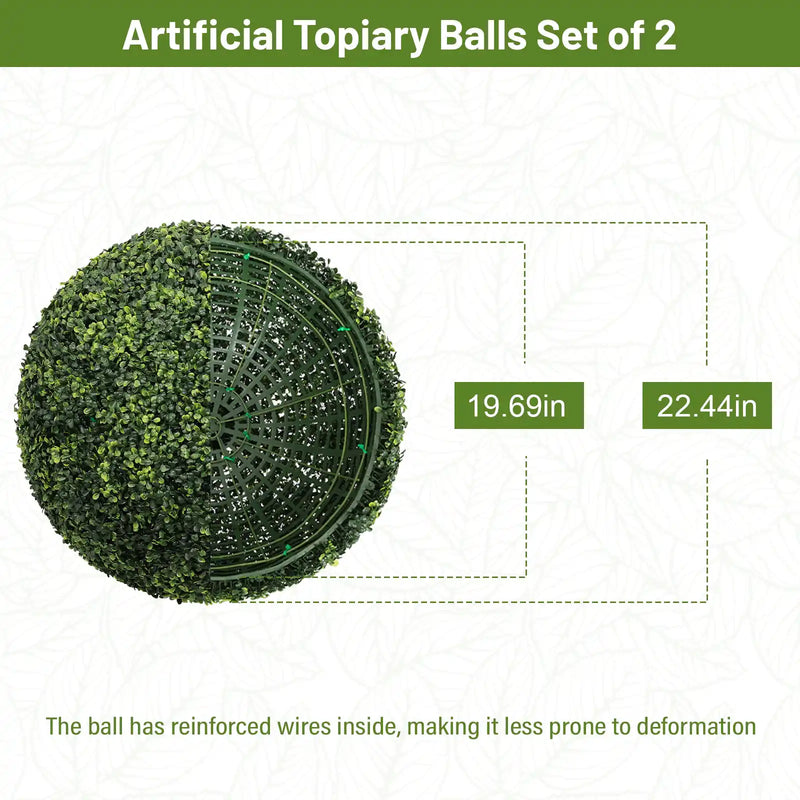 22.4IN dark Artificial Topiary Balls Outdoor Faux Boxwood Large Decorative Green Spheres for Garden Front Porch Patio Planter Decoration, 2pcs/set