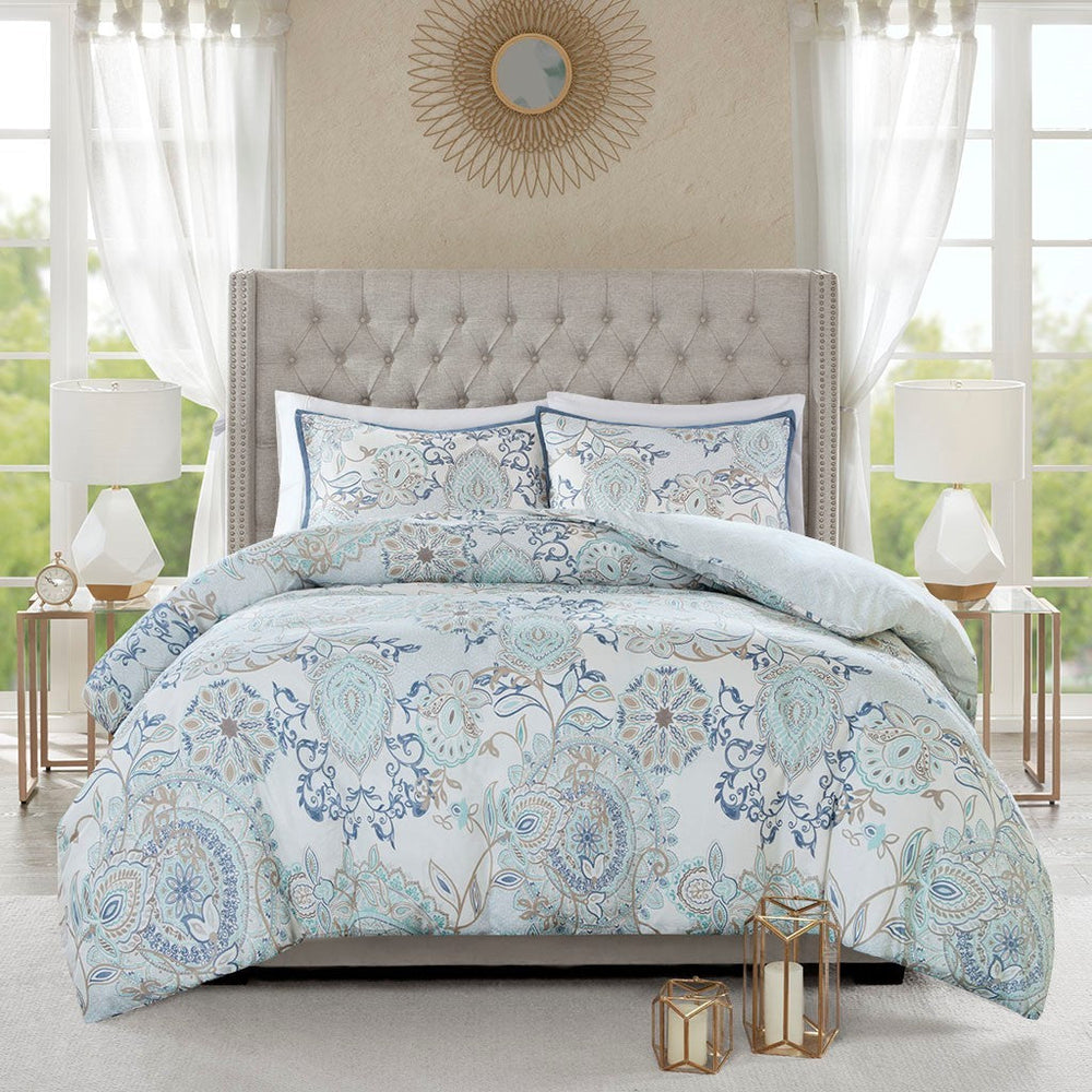 King/Cal King 3 Piece Cotton Floral Printed Reversible Duvet Cover Set Media 3