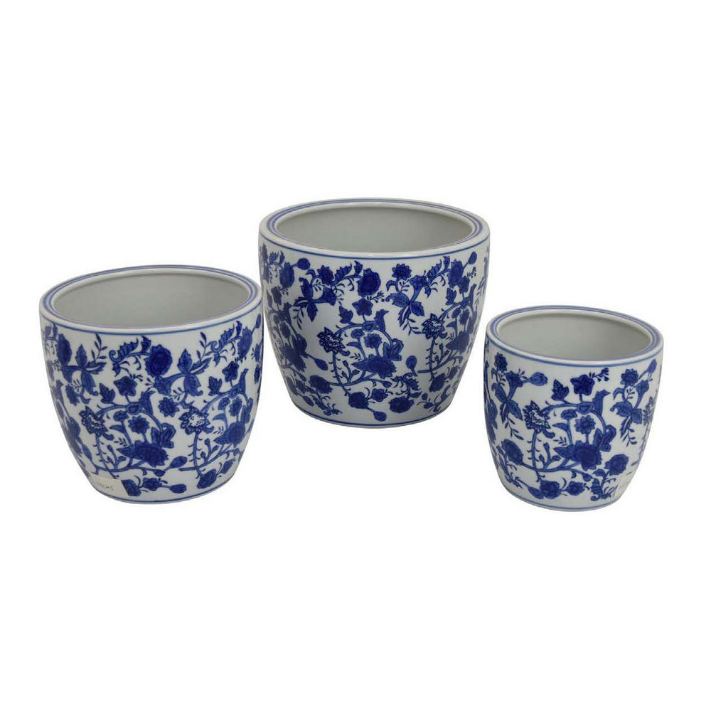 Garden Planter Set of 3, Classical Ceramic Blue White Floral Pattern Media 5