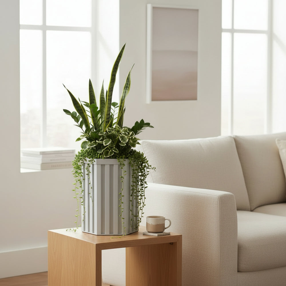 Hexagon Column Planter SM - White Media 2