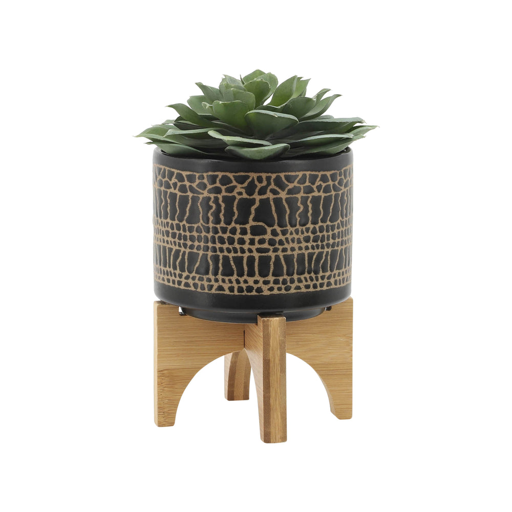 S/2 5/8' GLAZED PLANTER W/ STAND, BLACK Media 4