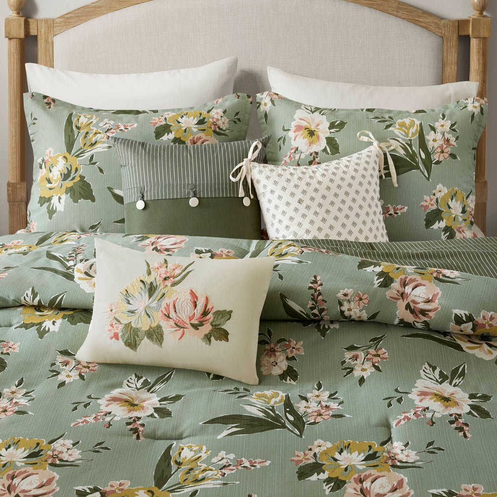 7-Piece Queen Vin  Floral Comforter Set, Green Media 16
