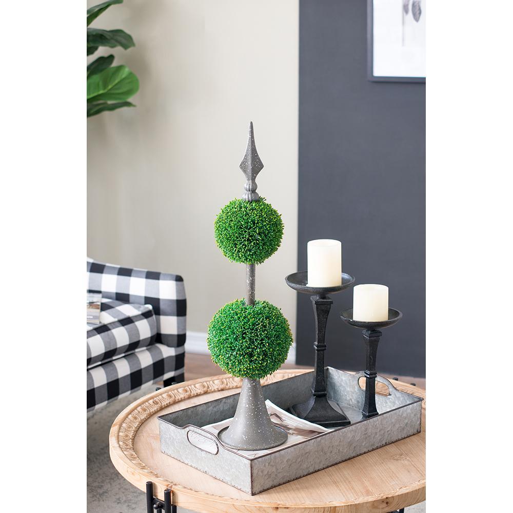 D7x26.5' Artificial Two-Tiered Boxwood Sphere Topiary on Metal Spire Media 9