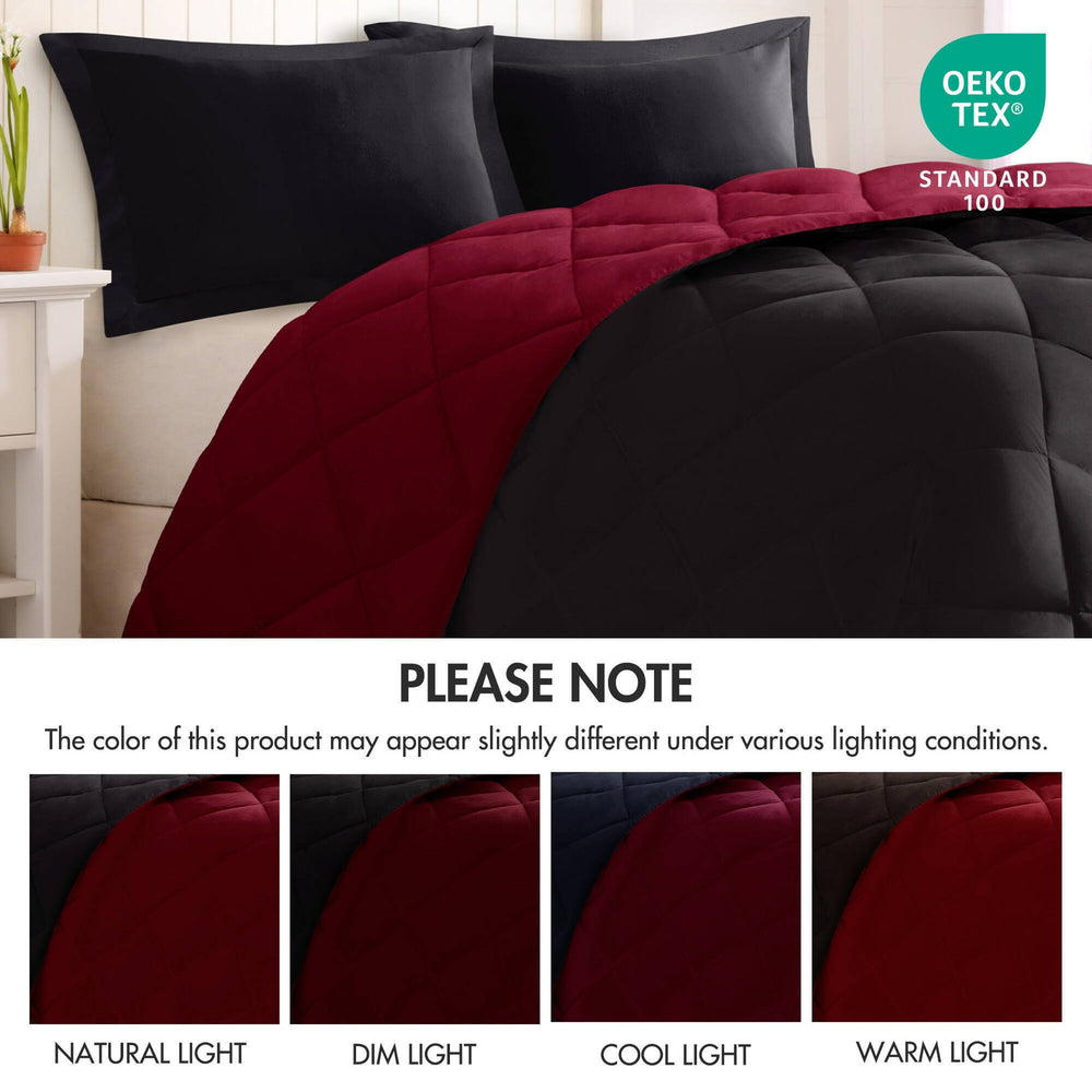 3 Pieces King/Cal King 3M Scotchgard Diamond Quilting Reversible Down Alternative Comforter Set,Red+Black Media 10