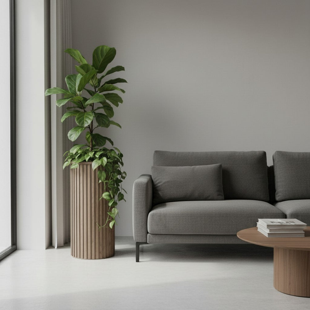 Round Strata Column Planter XL - Ash Brown Media 5
