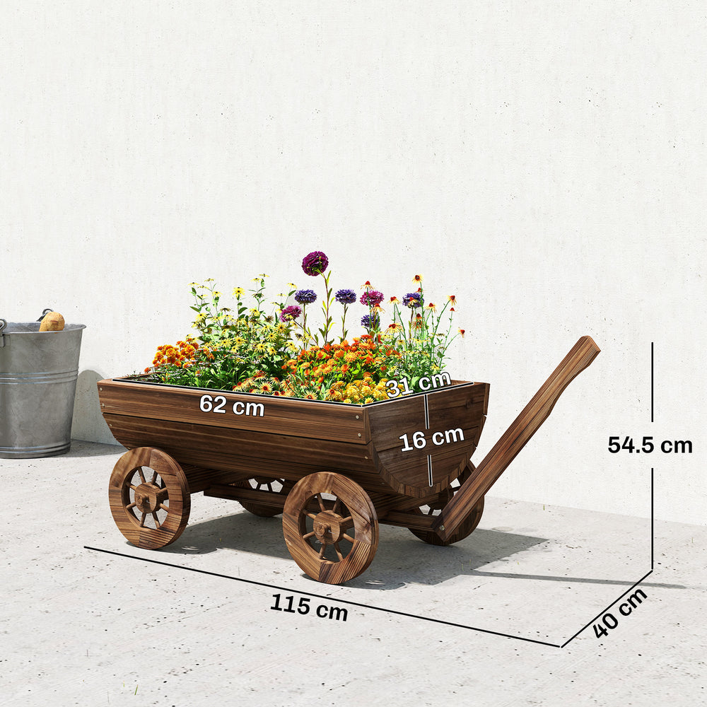 Outsunny Wooden Wagon Planter Box, Mobile Garden Planter with 4 Wheels, Small Wheelbarrow Wagon Flower Cart with Drainage Hole Media 8