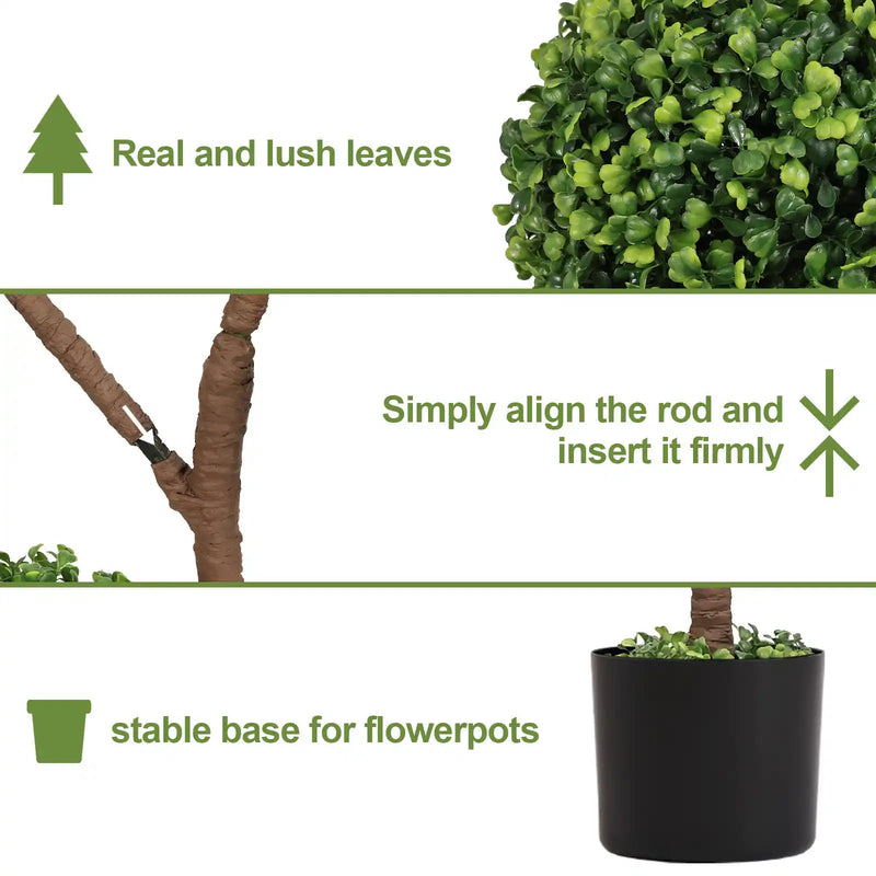 4FT Tall Artificial Boxwood Topiary Tree Large Faux Green Plant in Pot for Indoor Outdoor Patio Porch Garden Decoration, 1pc/set