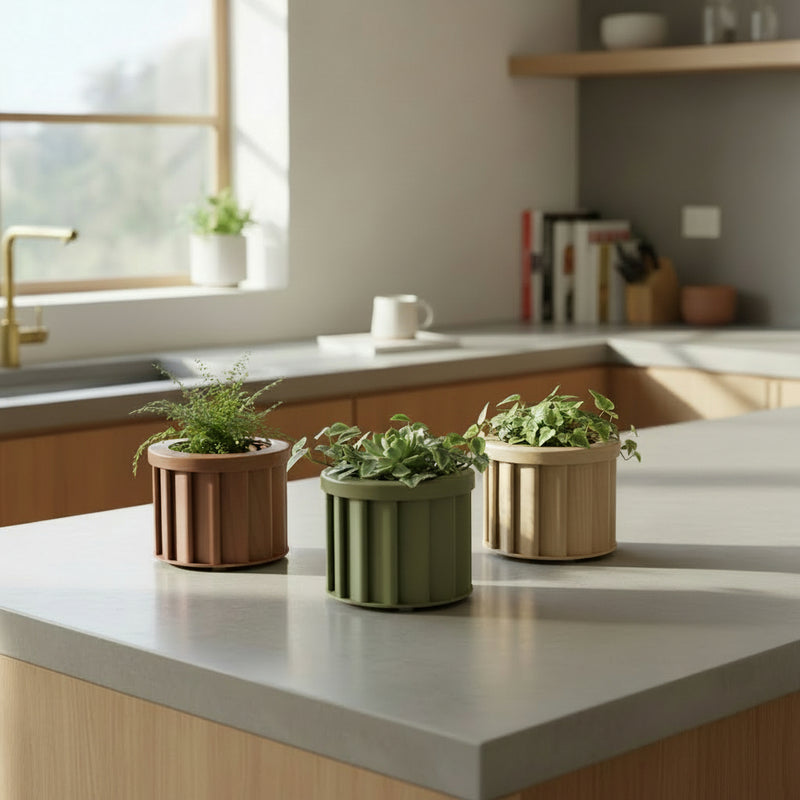 Round Strata Planter SM - Dark Brown