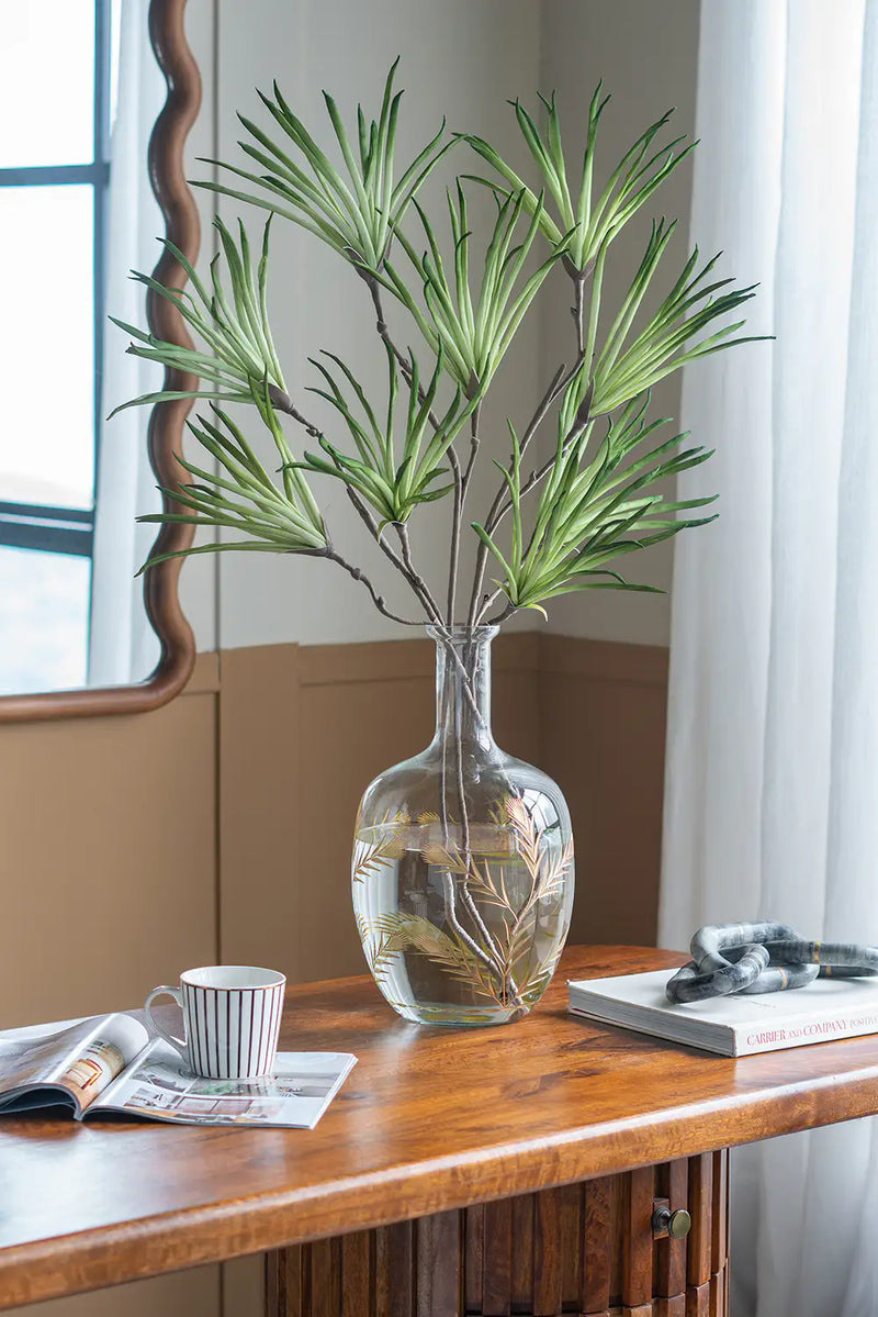 Curved Glass Accent Vase with Gold Floral Motifs