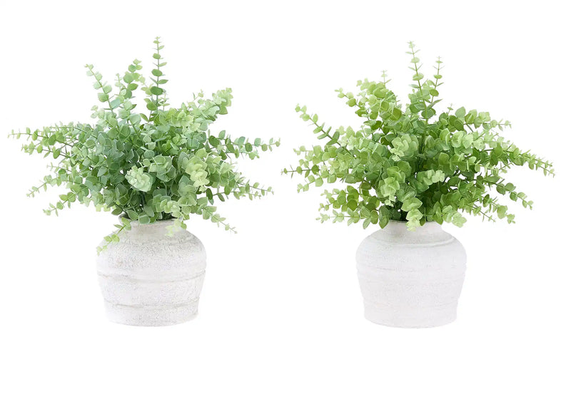 Artificial Plant, Set Of 2, 16' Tall, Eucalyptus Grass, Table, White Pots, Contemporary, Modern