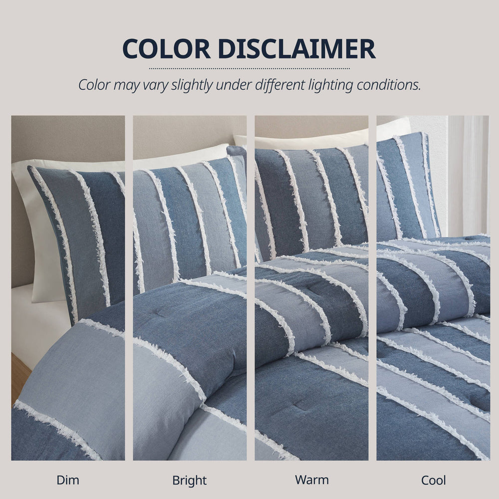 3 Pieces King/Cal King Striped Cotton Comforter Set,Blue Media 11