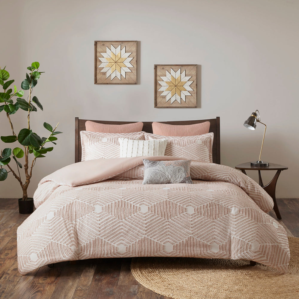 Cotton Jacquard Comforter Set Blush King/Cal King Media 4