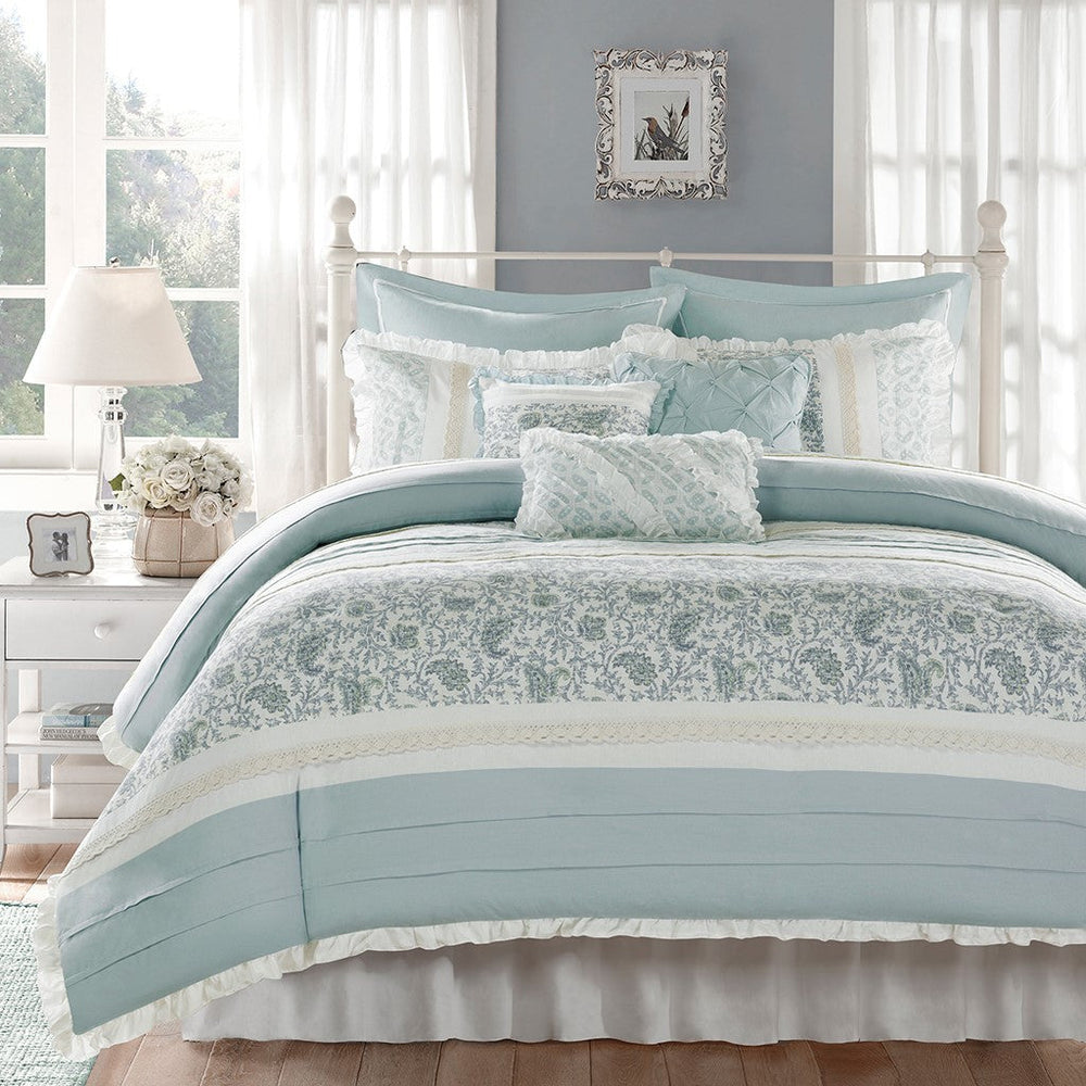 Cal King 9 Piece Cotton Percale Duvet Cover Set Media 1
