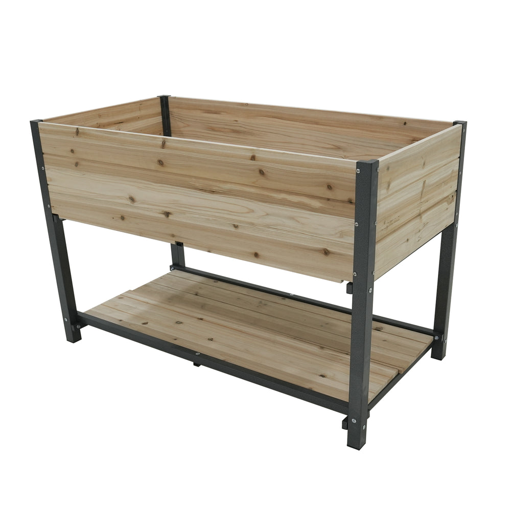 New style:     45'  Iron-wood combined growing beds with feet and storage racks. Suitable for various places such as gardens, backyards, terraces, balconies, etc. Media 12