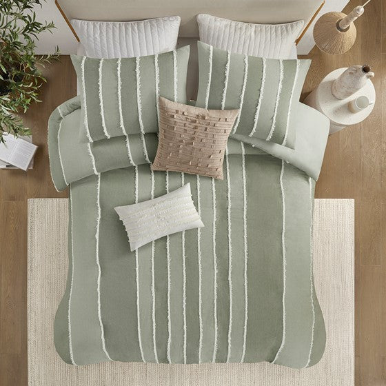 King/Cal King 3 Piece Striped Cotton Duvet Cover Set Media 4