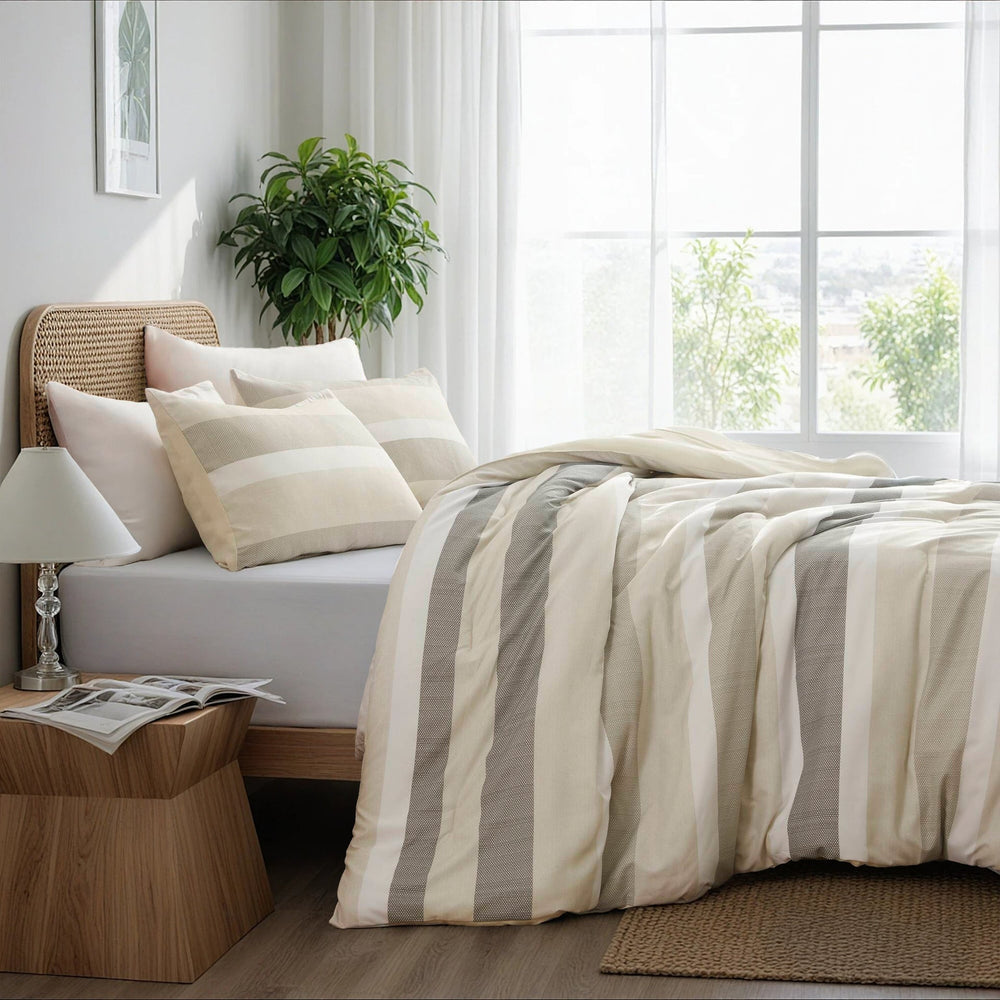 2-Piece Twin/Twin XL Stripe Textured Print Comforter Set,Neutral Media 5