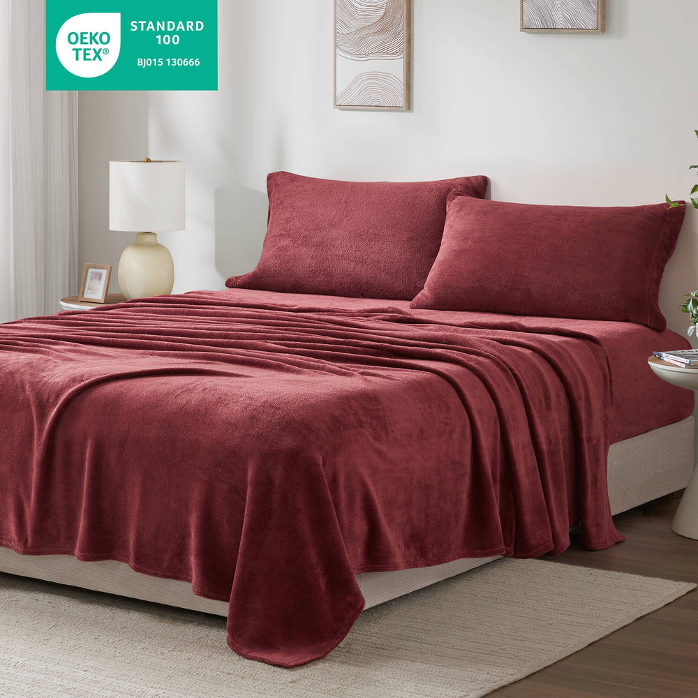 3 PCS Twin Micro Plush Sheet Set Burgundy Media 5