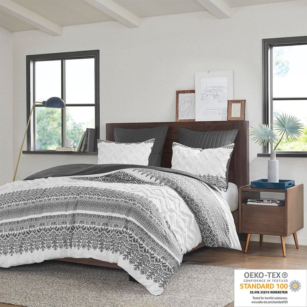 3 Piece Cotton Comforter Set with Chenille Tufting Gray King/Cal King Media 8
