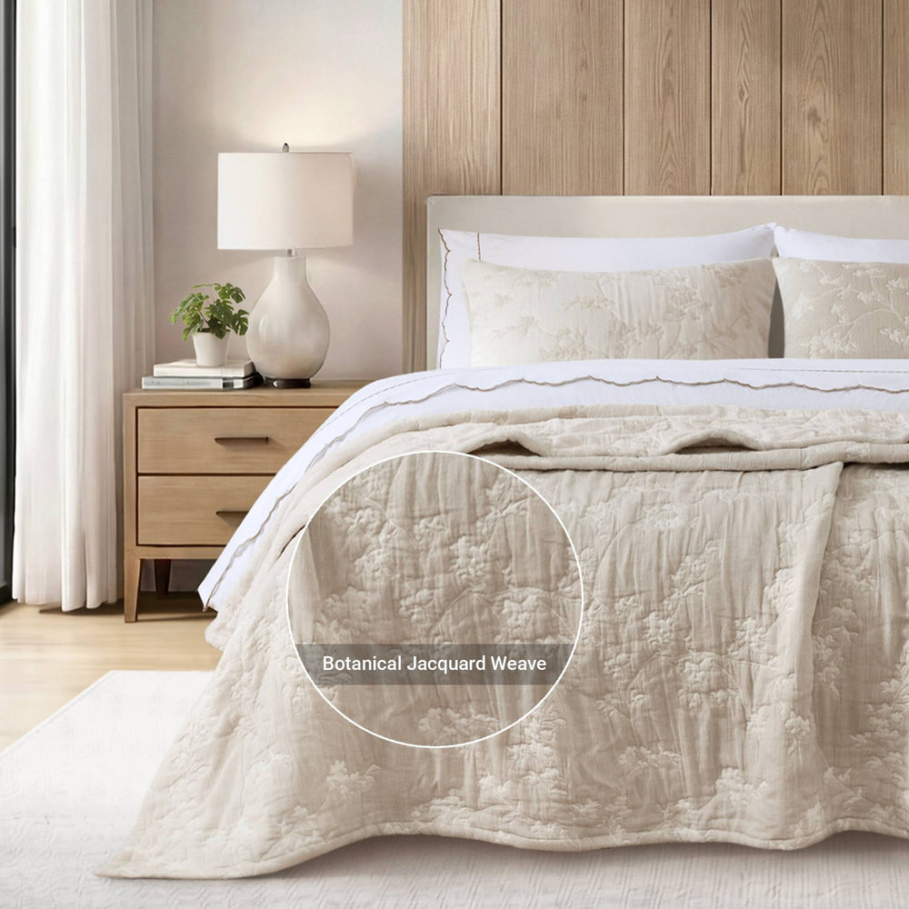 3 Pieces King Jacquard Cotton Gauze Quilt Set,Linen Media 14