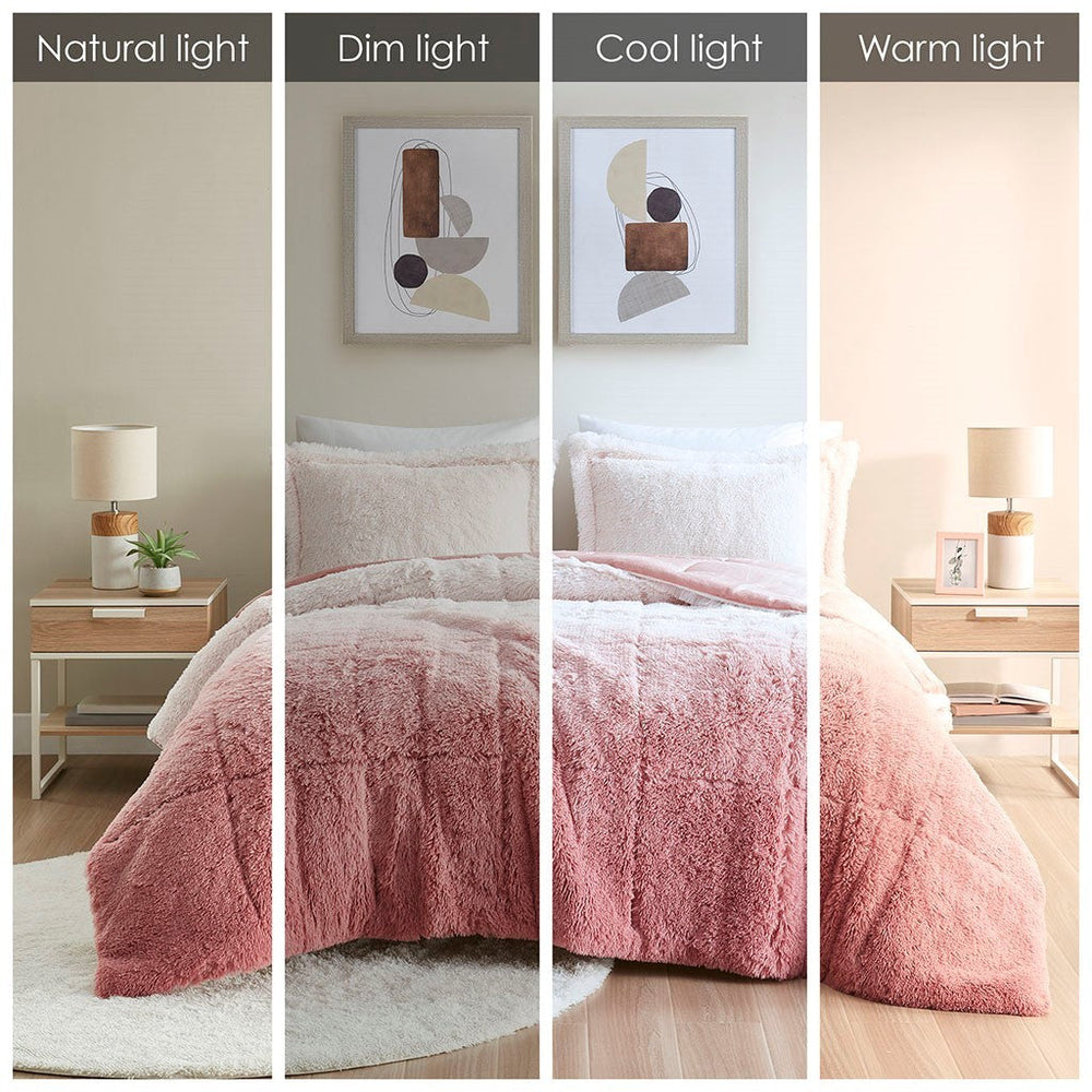 Full/Queen Ombre Shaggy Long Fur Comforter Mini Set Media 10