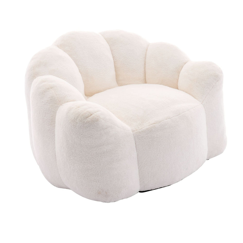 Bean Bag Sofa Faux Fur Lotus Style Ivory White 43.7 Inch No Assembly Media 1