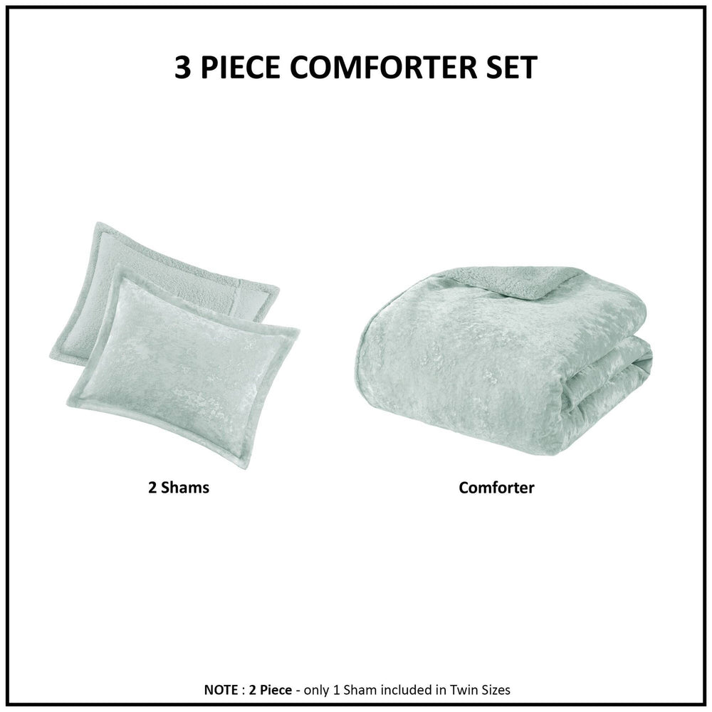 3 PCS Full/Queen Crushed Velvet   Reversible Comforter Set Aqua Media 2
