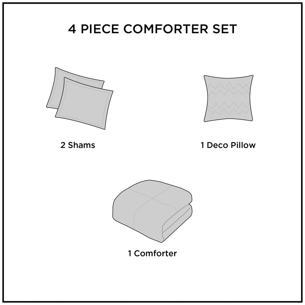 4-Piece King Plush to Sherpa Down Alternative Comforter Set,Black/Black Media 9