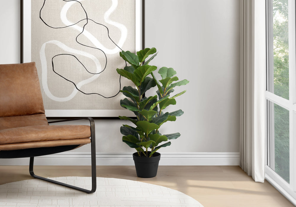 Artificial Plant, 32' Tall, Fiddle Tree, Indoor, Faux, Fake, Floor, Greenery, Potted, Real Touch, Decorative, Green Leaves, Black Pot Media 1