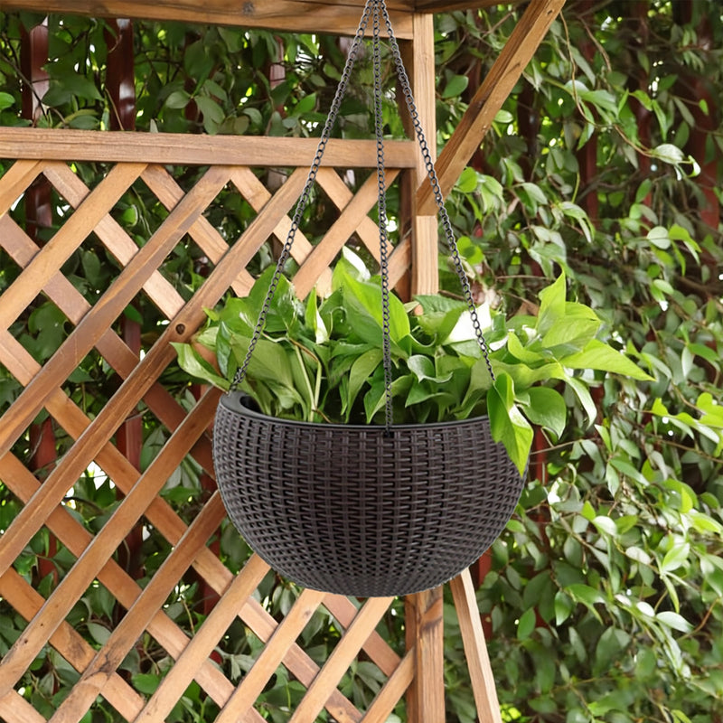 13.4 inch Self-Watering Hanging Rattan-Inspired Planter Large Capacity, Root-Rot Resistant Water Storage with Water Level Indicator, Dual-Use for Indoor & Balcony Decoration (Pack of 2, Brown)