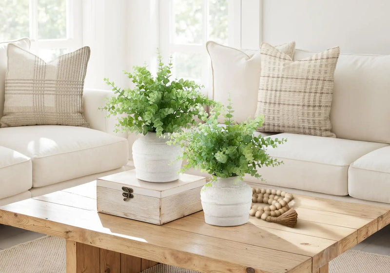 Artificial Plant, Set Of 2, 16' Tall, Eucalyptus Grass, Table, White Pots, Contemporary, Modern
