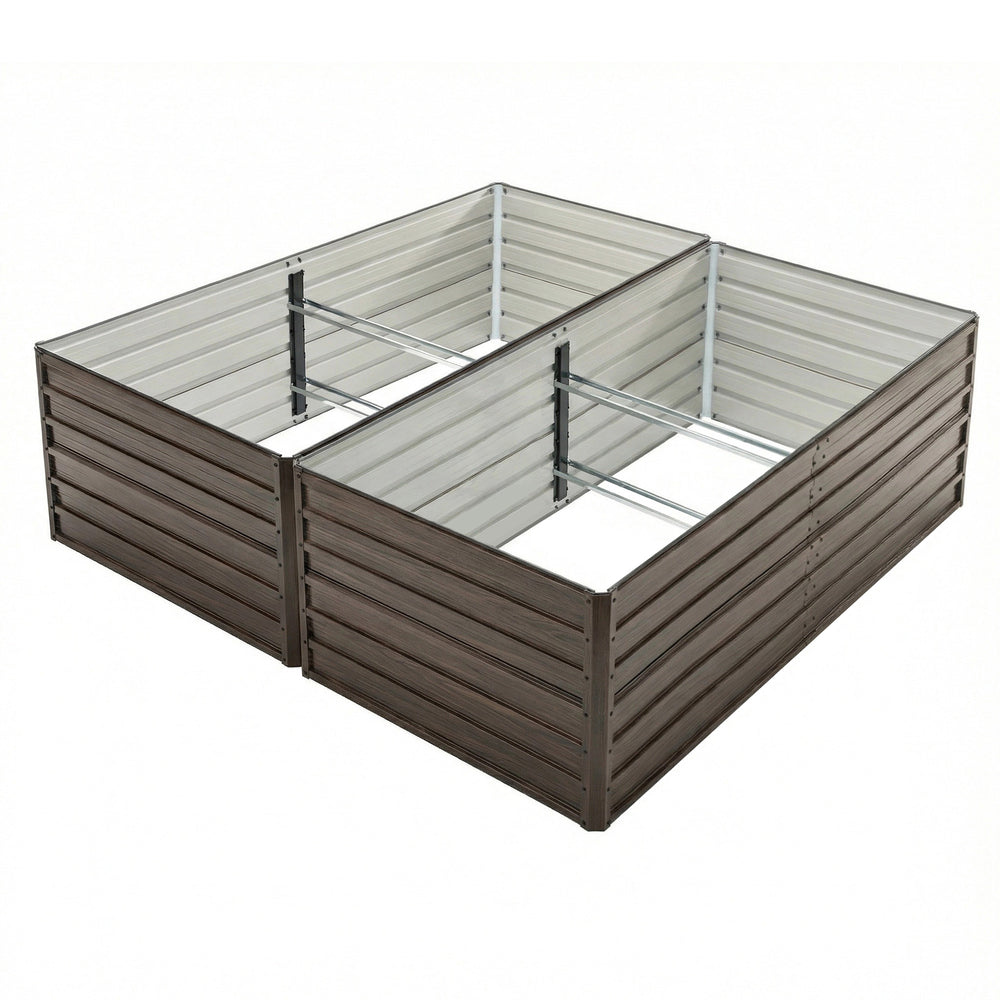 Double the Beds, Double the Harvest! 8x4x2 FT Woodgrain Galvanized Raised Garden Bed Set - Durable Outdoor Combo for Veggies, Flowers, Herbs & Fruits Media 3